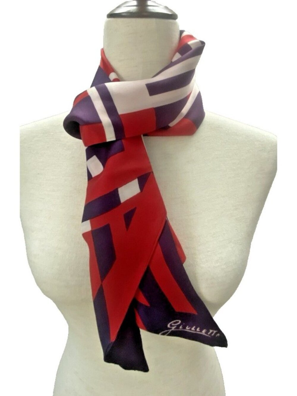 Vintage Giulietta Red White Blue Patriotic Nautical Scarf Signed Rectangle